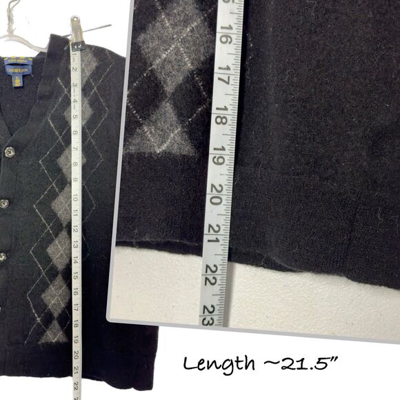 Vintage Black Argyle Sweater Vest Merino Wool Mens XL Academia Grunge Preppy Y2k - Picture 7 of 10
